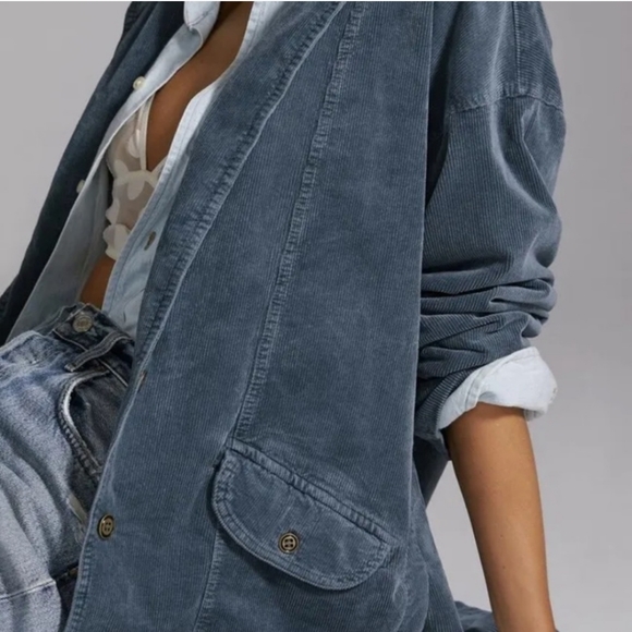 Anthropologie Pilcro Oversized Corduroy Blazer Jacket Coat Shacket Blue - Picture 3 of 7